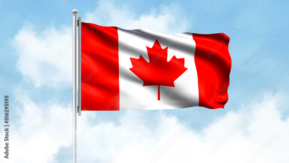 Canada Flag Waving with Clouds Sky Background Canada Flag Waving with Clouds Sky Background