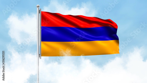 Armenia Flag Waving with Clouds Sky Background