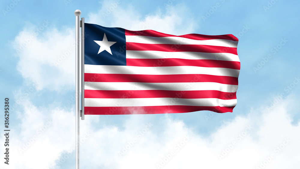 Liberia Flag Waving with Clouds Sky Background