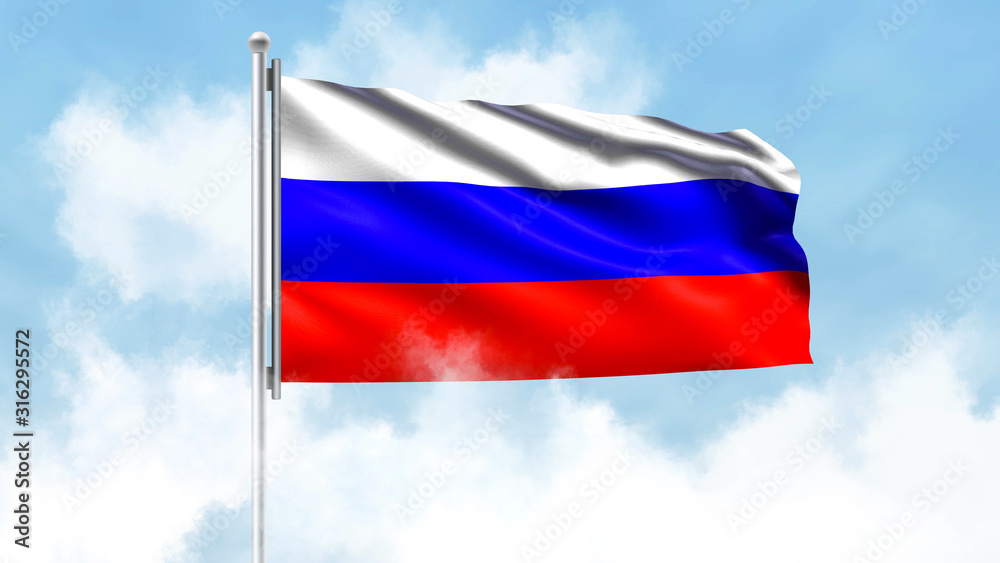 Russia Flag Waving with Clouds Sky Background Russia Flag Waving with Clouds Sky Background