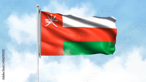 Oman Flag Waving with Clouds Sky Background