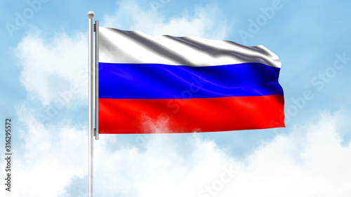 Russia Flag Waving with Clouds Sky Background