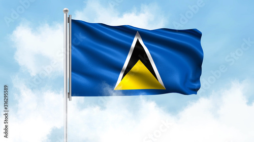 Saint Lucia Flag Waving with Clouds Sky Background