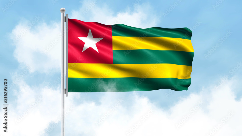 Togo Flag Waving with Clouds Sky Background Togo Flag Waving with Clouds Sky Background