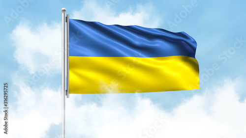 Ukraine Flag Waving with Clouds Sky Background