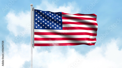 United States Flag Waving with Clouds Sky Background