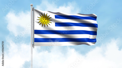 Uruguay Flag Waving with Clouds Sky Background