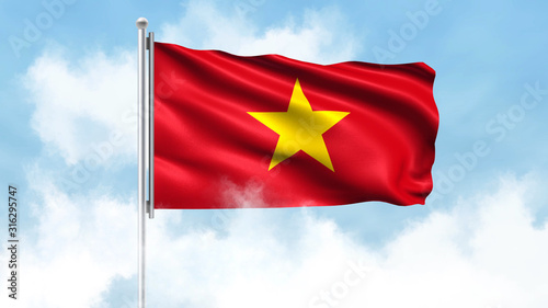 Vietnam Flag Waving with Clouds Sky Background