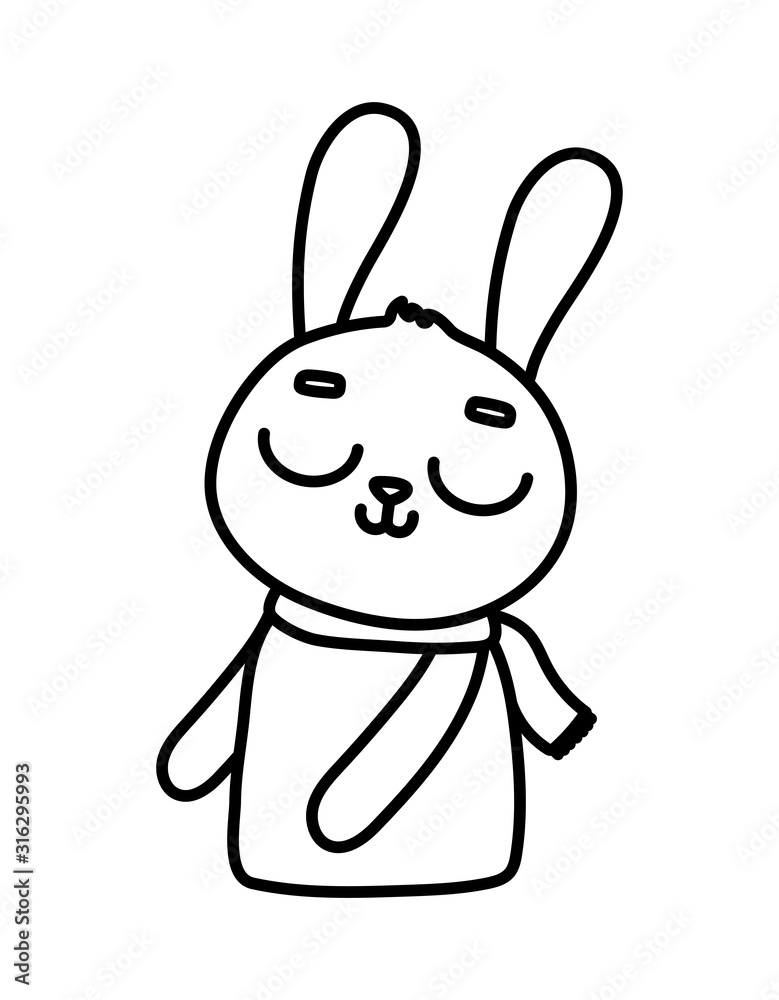 Obraz premium cute rabbit with scarf cartoon character icon thick line
