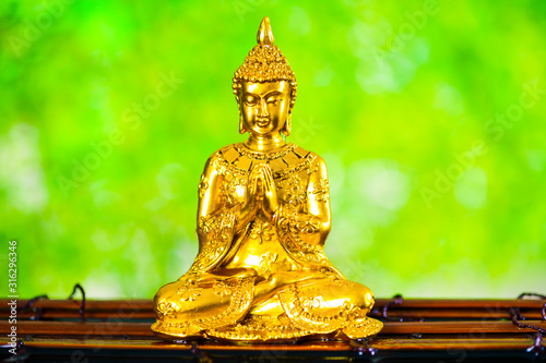 金の仏像と爽やかな緑背景 photo