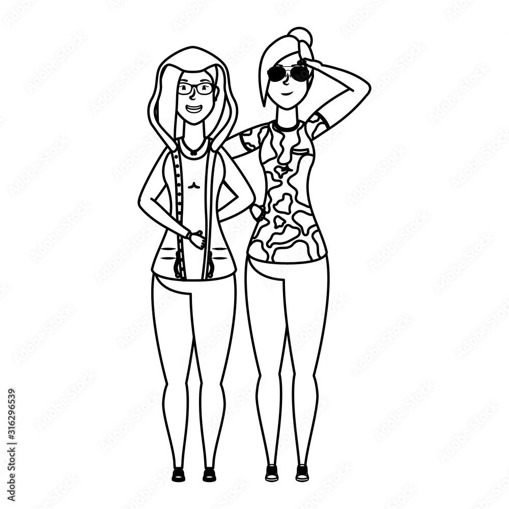 young woman with military clothes and girl characters young woman with military clothes and girl characters