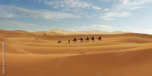 Caravan of camel in the sahara desert of Morocco photo