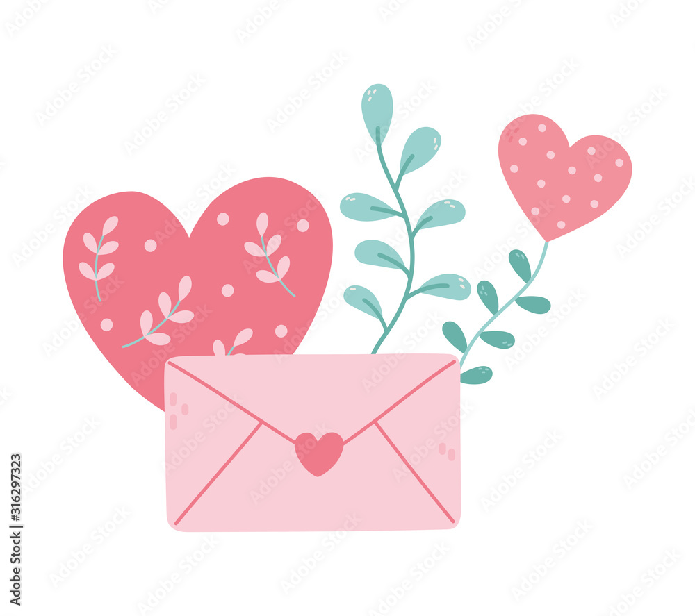 happy valentines day, heart with leaves message foliage decoration