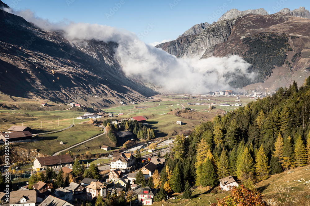 Nice places on Gotthard mountain pass, Switzerland