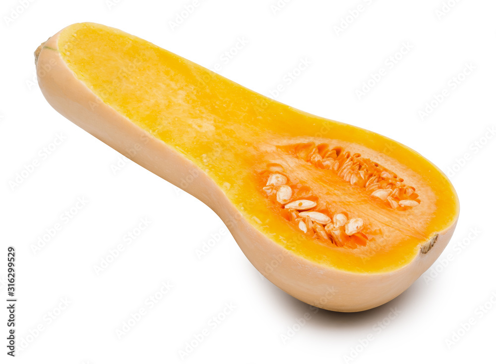 Butternut squash (Pumpkin) cut in half isolated on white with clipping path. Butternut squash (Pumpkin) cut in half isolated on white with clipping path.
