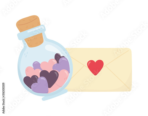 happy valentines day, bottle glass envelope messages letter hearts romantic