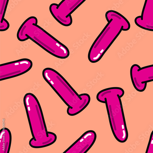 dildo sex toy seamless doodle pattern, vector illustration