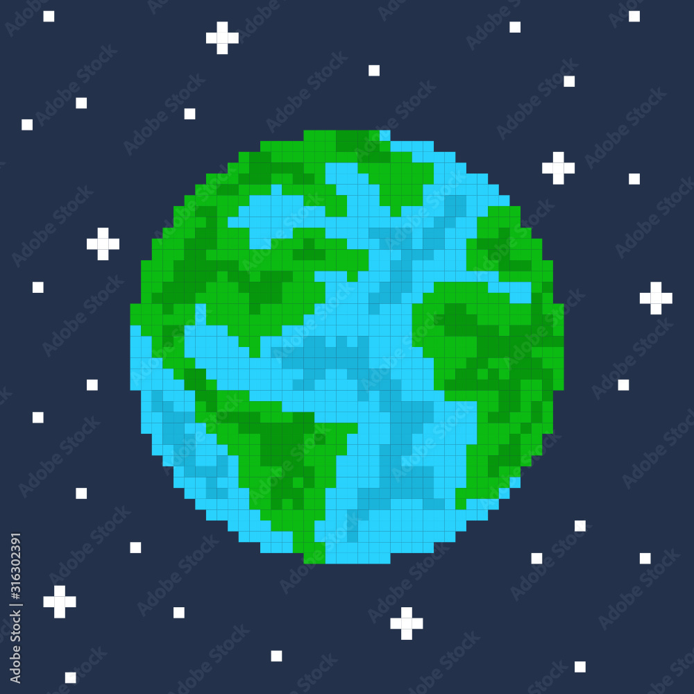 Fototapeta premium Pixel art planet earth vector illustration