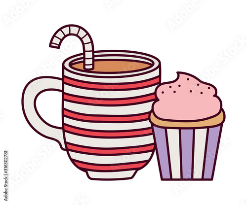 happy valentines day, sweet cupcake and cup chocolate candy cane decoration