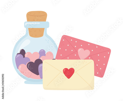 happy valentines day, bottle glass envelope messages letter hearts romantic