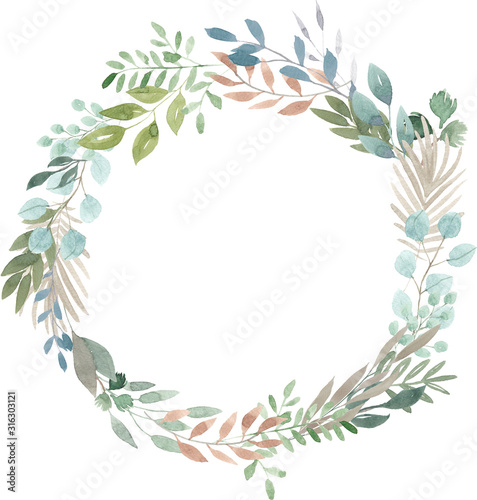 watercolor wreath foliage green natural eucalyptus round delicate leaf leaves organic spring summer bouquet 
