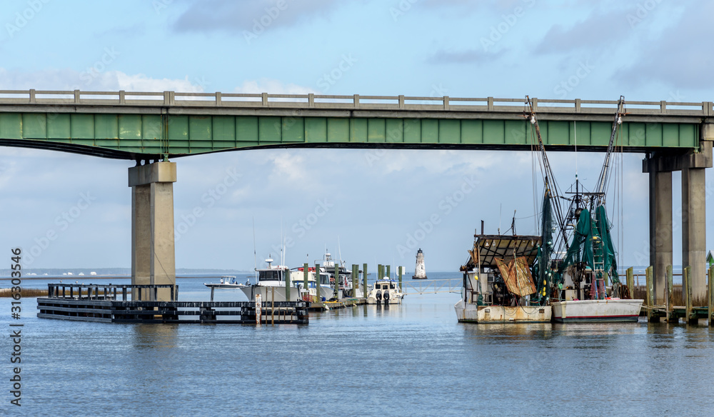 Fishing Shrimp Boats Moored at a Dock at a Marina