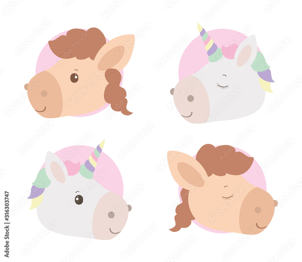 Cute horse and unicorn cartoon vector design Cute horse and unicorn cartoon vector design