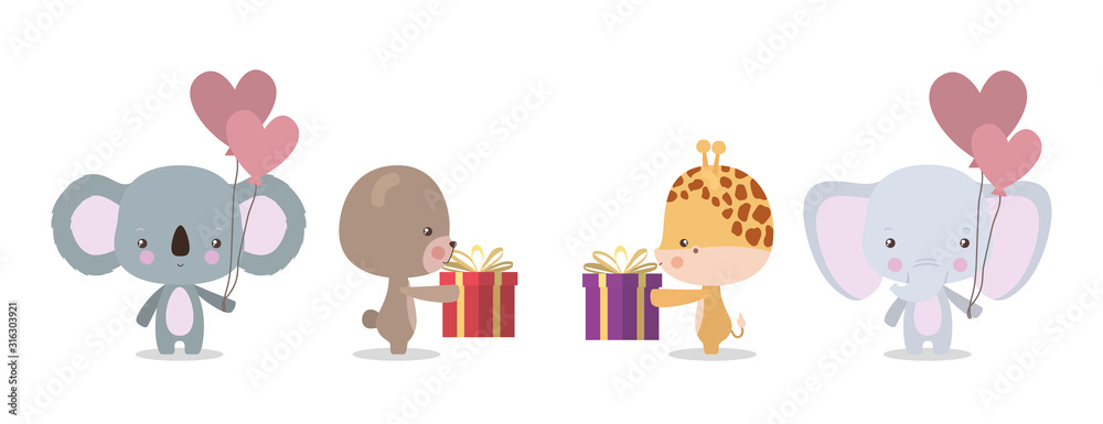 Obraz premium Cute koala bear giraffe and elephant cartoon vector design