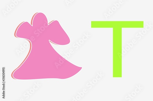 T letter pink color for logo