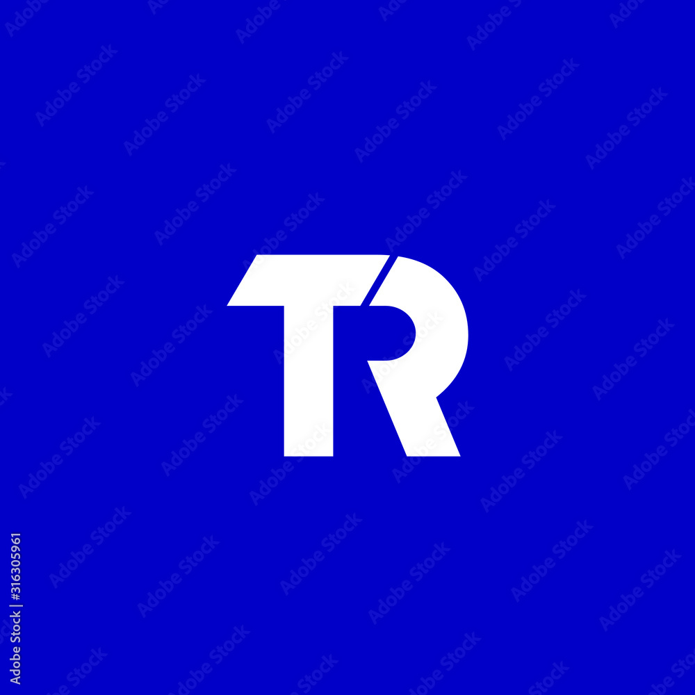 logo abstract letter TR. design combination of 2 letters into one logo that is unique and simple. white texture. blue background. modern template. for company and graphic design. logo abstract letter TR. design combination of 2 letters into one logo that is unique and simple. white texture. blue background. modern template. for company and graphic design.