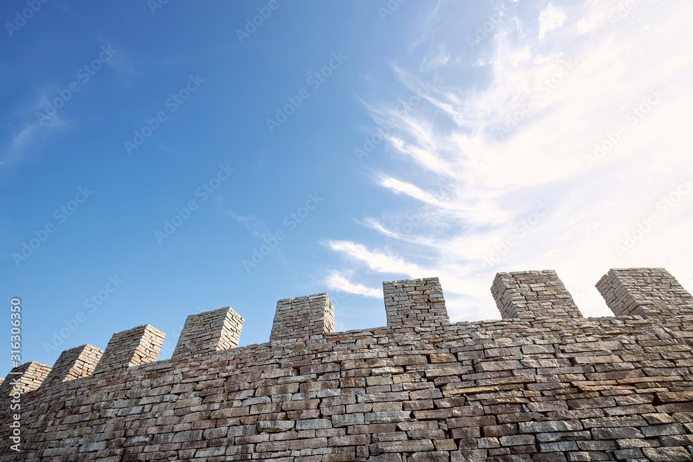 Typical castle defense stone wall from from the past time.