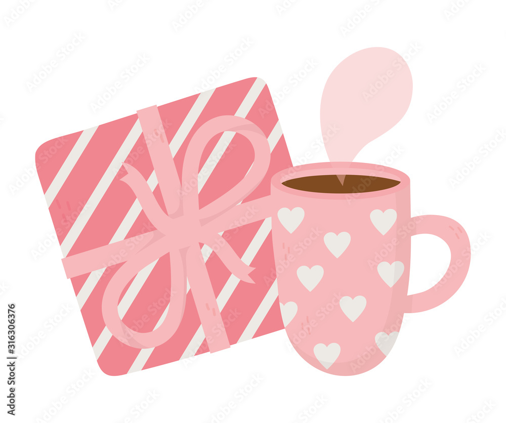 happy valentines day, coffee cup and gift box decoration happy valentines day, coffee cup and gift box decoration