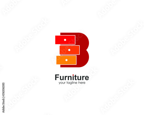 furniture logo letter b. with red orange texture. combination of cupboards and letters b abstract. white background. for company brand and design needs. modern template