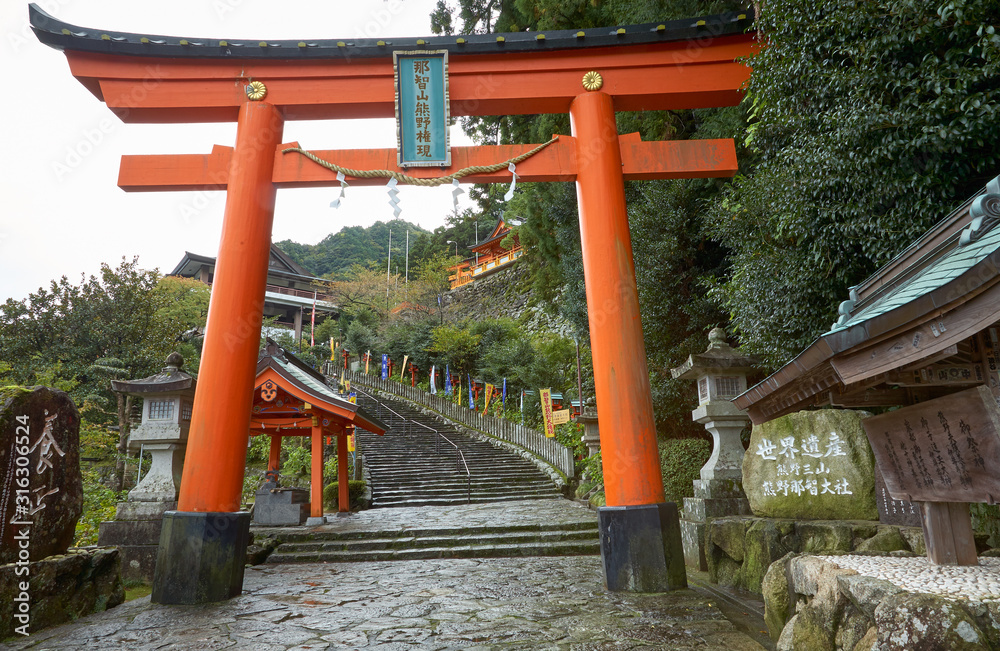 The torii gate at the entrance to Kumano Hayatama Taisha shrine. Shingu. Wakayama. Japan The torii gate at the entrance to Kumano Hayatama Taisha shrine. Shingu. Wakayama. Japan