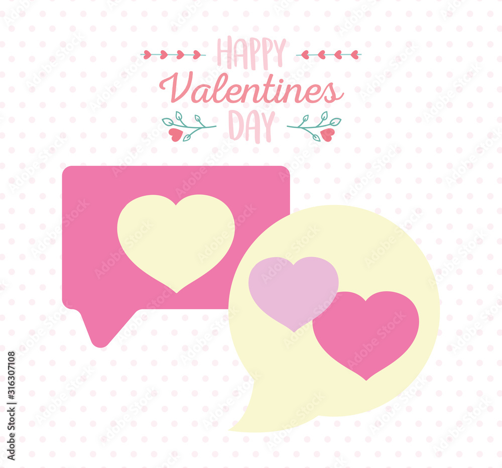 happy valentines day, speech bubbles hearts love romantic