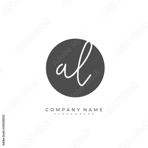 Handwritten initial letter A L AL for identity and logo. Vector logo template with handwriting and signature style.