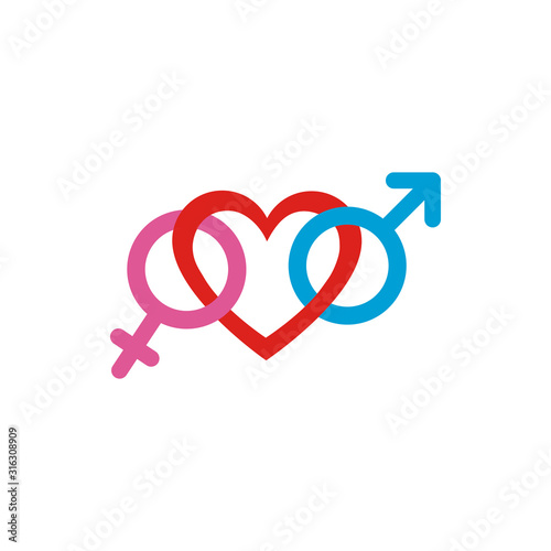 Heart with female and male gender symbols vector design