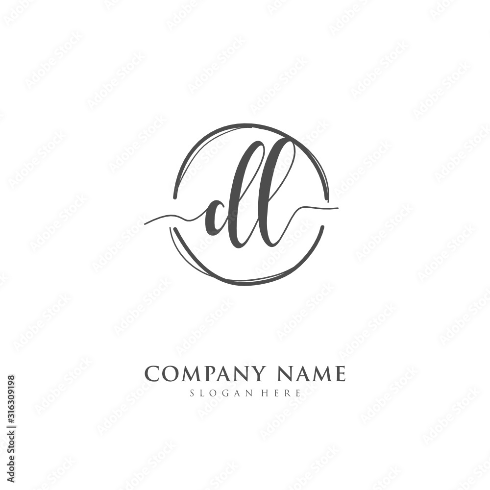 Naklejka Handwritten initial letter D L DL for identity and logo. Vector logo template with handwriting and signature style.