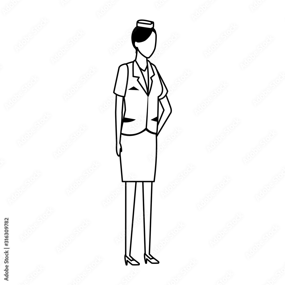 air hostess standing icon, flat design
