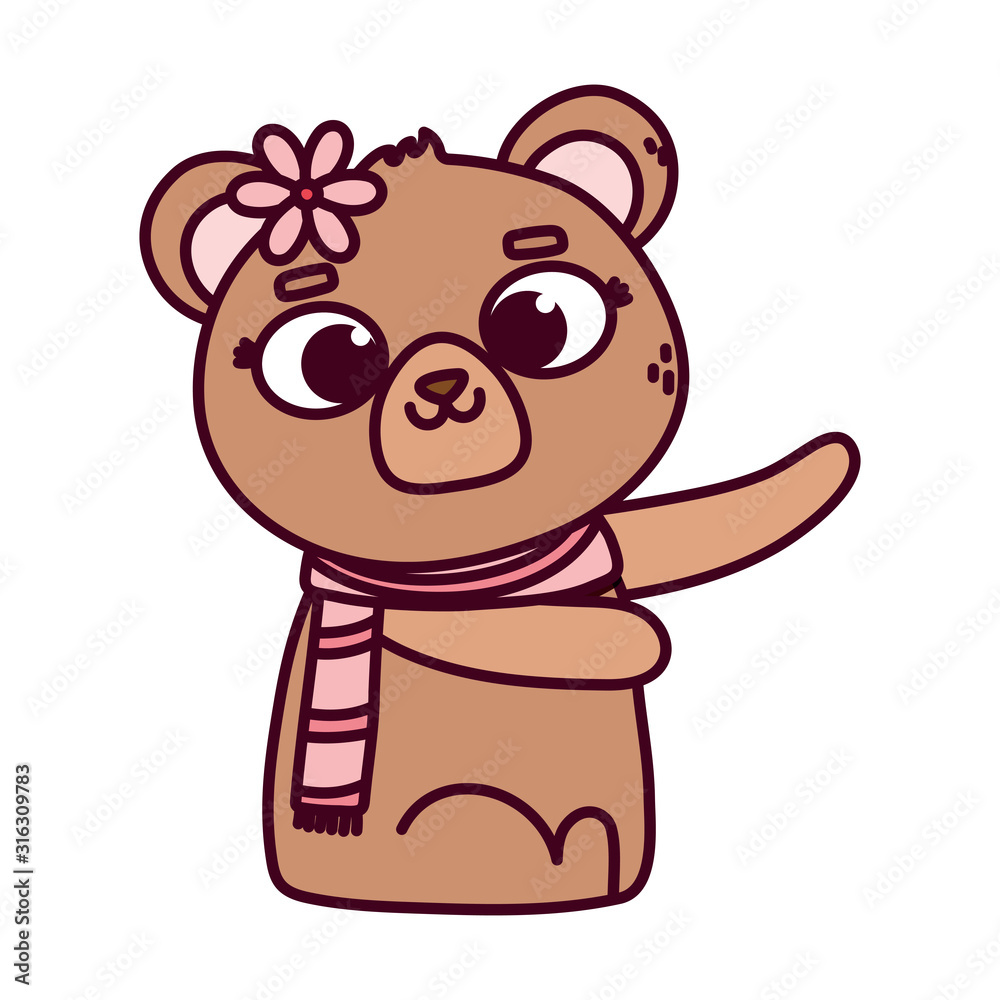 Obraz premium cute animal bear with scarf and flower cartoon