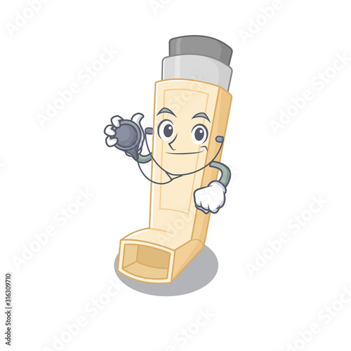 Smart and cool asthma inhaler cartoon character in a Doctor with tools