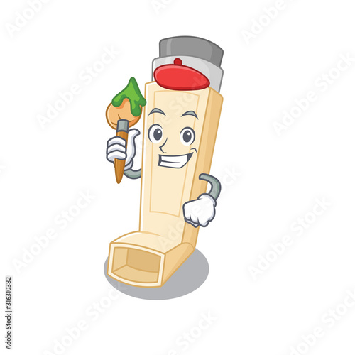 Cartoon character of asthma inhaler Artist with a brush