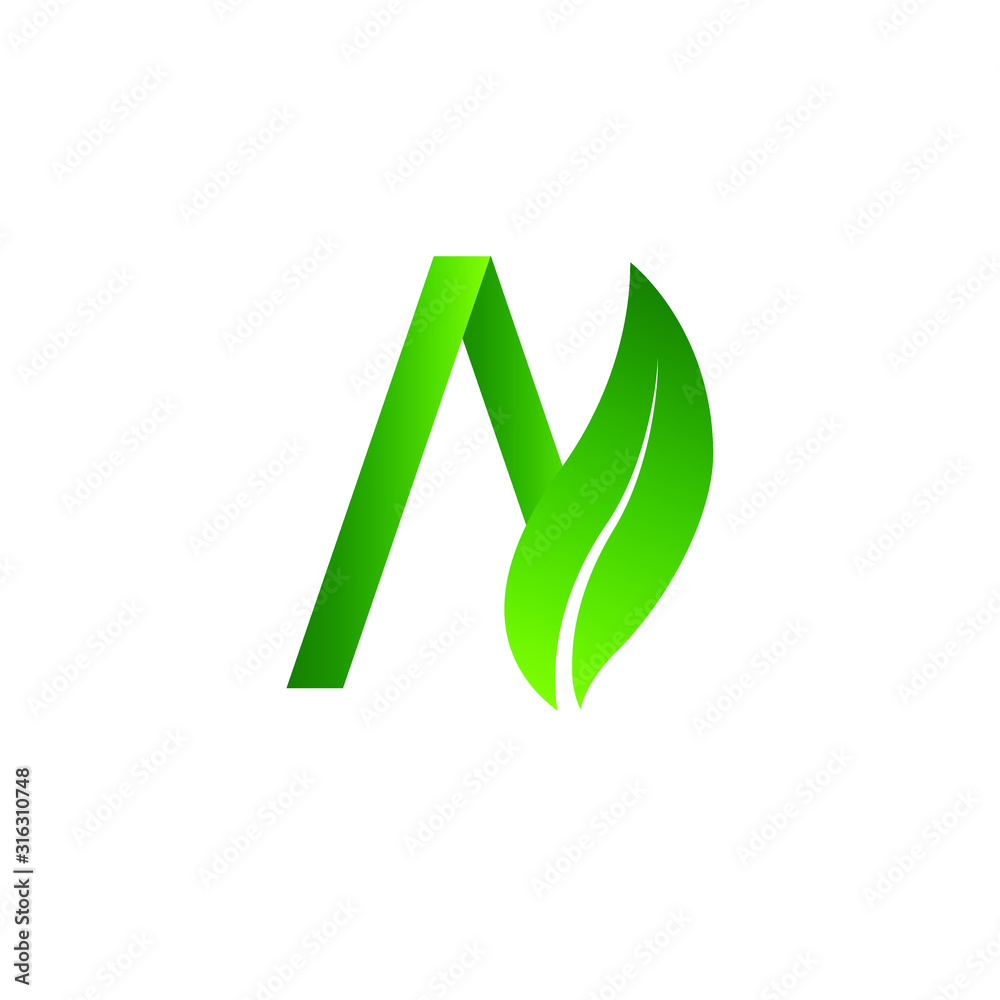 logo letter n green with leaves. unique and simple symbol. white background. modern template. for company brand and graphic design. vector illustration logo letter n green with leaves. unique and simple symbol. white background. modern template. for company brand and graphic design. vector illustration