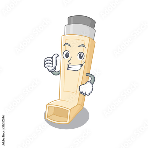 Cheerfully asthma inhaler making Thumbs up gesture