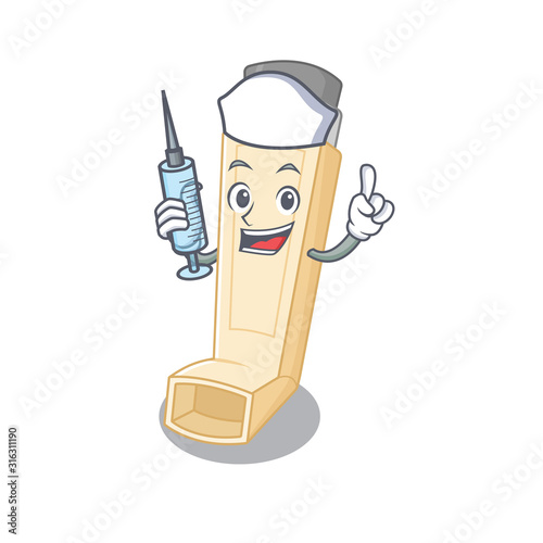 Smiley Nurse asthma inhaler cartoon character with a syringe