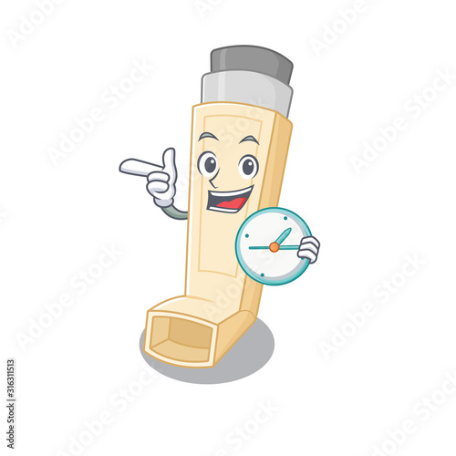 cartoon character style asthma inhaler having clock