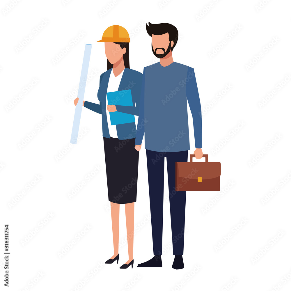 avatar man and engineer woman standing avatar man and engineer woman standing