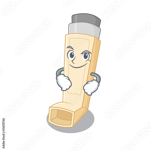 Cool asthma inhaler mascot character with Smirking face
