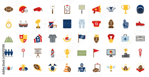American football icon set vector design