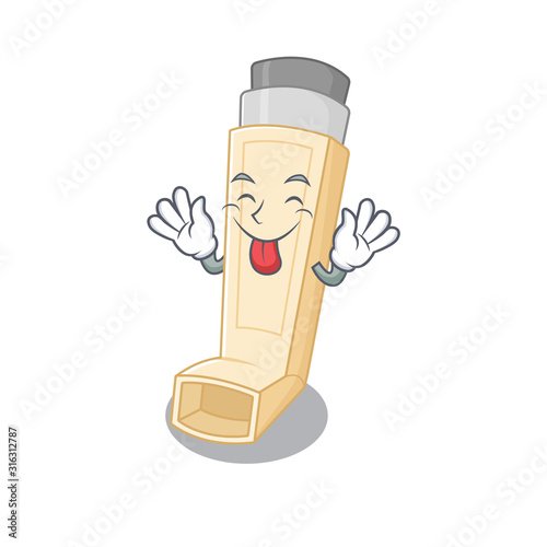 Cute asthma inhaler cartoon mascot style with Tongue out